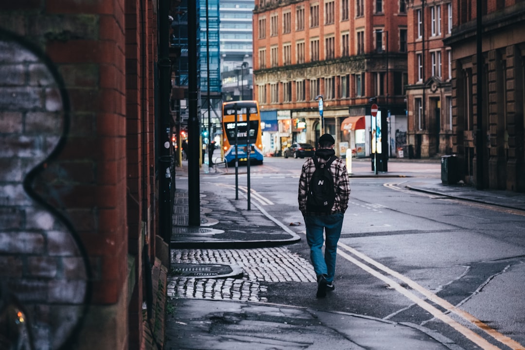 Manchester city street with modern buildings